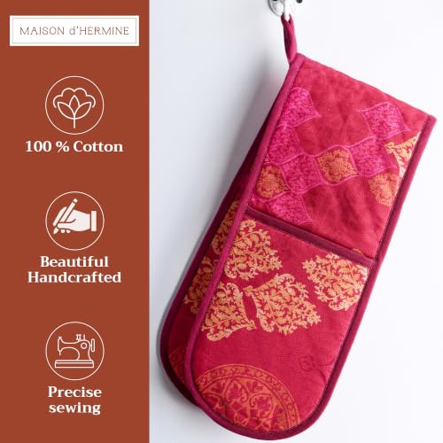 Double Oven Mitts 100% Cotton Double Oven Glove (045 - Versailles / 7" x 35" (Double Oven Mitt))