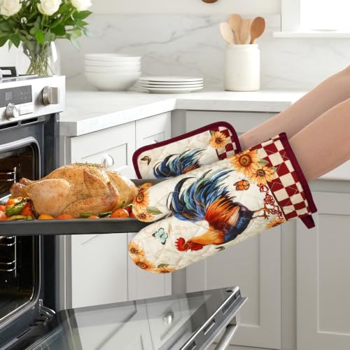 Rooster Oven Mitts and Pot Holders Set (Rooster / Oven Mitt x1 & Pot Holder x1)