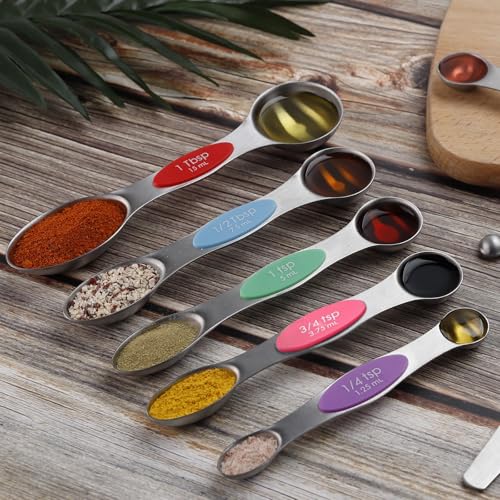 Magnetic Measuring Spoons Set of 9 Stainless Steel Dual Sided Tablespoon