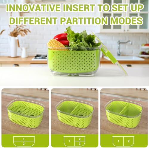 Fresh Produce Vegetable Fruit Storage Containers 3Piece Set (Green)