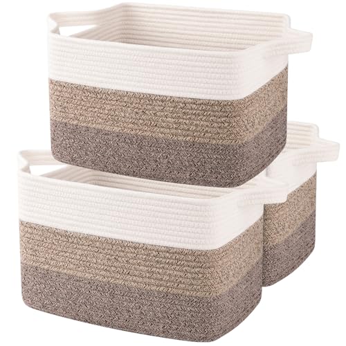 Cotton Rope Storage Baskets for Organizing Dark Brown 3 (Gradient Dark Brown / 3 pcs-13”x9.9”x8.7”)