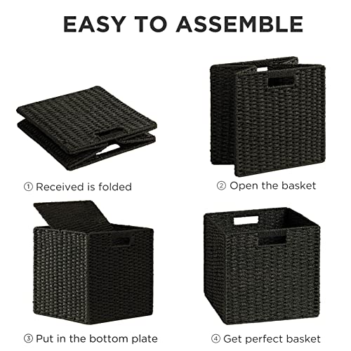 3 Pack Wicker Basket (Cube-3pack 11"×11"×10.5" / Black)