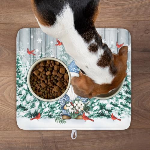 Winter Gnome Dish Drying Mat Pine Tree Dishes Pad 16"x18" Microfiber Absorbent Fast Dry Drainer Rack Mats Protector for Kitchen Countertop (Winter Gnome Bird / 16x18 inch)