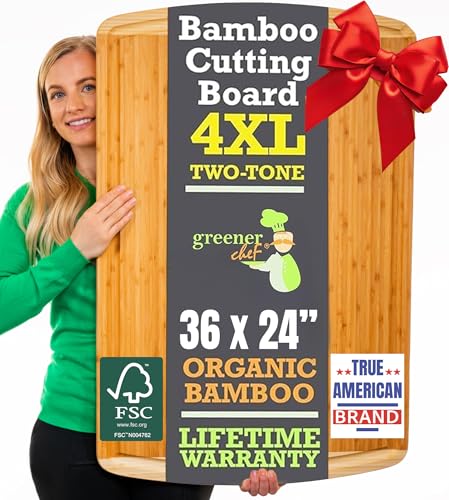 GIGANTIC 36 x 24 Inch Extra Large Bamboo Cutting Board with Lifetime Replacements (Two-Tone / 36"L x 24"W)
