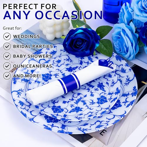 400PCS Pre Rolled Blue Plastic Silverware Set Heavy Duty for Wedding (Blue - Classic)