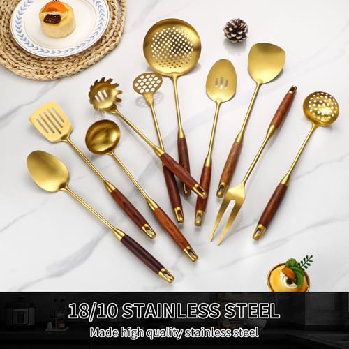 18 10 Stainless Steel Kitchen Utensils Set (Small / GOLD-10 Pieces)