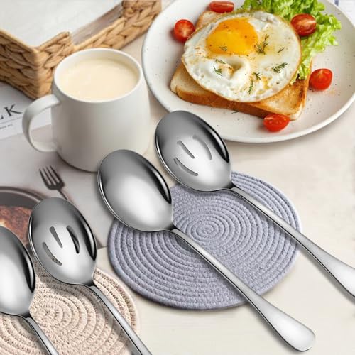 Stainless Steel Serving Spoons Set (8 Pieces (Large and Slotted) / Silver)