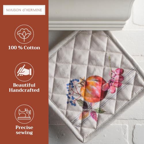 Pot Holders 100% Cotton Potholders (089 - Fruit D'hiver / 8" x 8" (Pot Holder Pack of 2))
