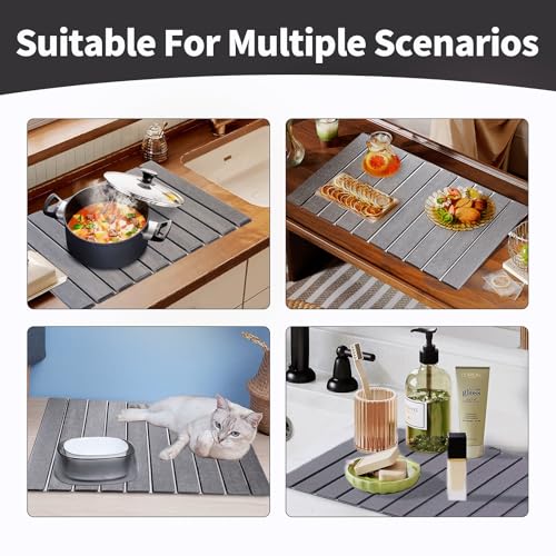 Large Stone Dish Drying Mat for Kitchen Counter (Dark Gray / 24" x 16")
