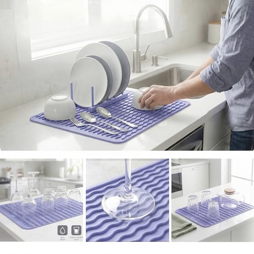 Silicone Dish Drying Mat (Light Purple / 16"L x 12"W)