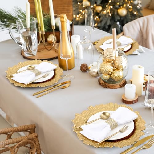 100 Pcs Gold Reef Charger Plates Bulk 13'' Plastic (Classic Style / Light Gold)