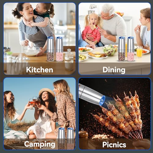 Battery Operated Gravity Salt And Pepper Grinder Set (Silver)