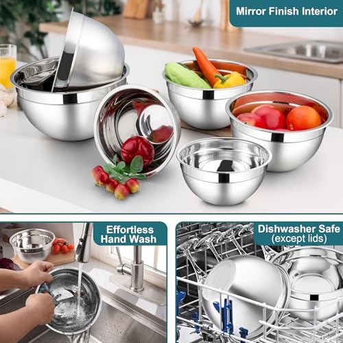 6 PCS Stainless Steel Mixing Bowls with Visible Lid for Food Storage (12 Count)