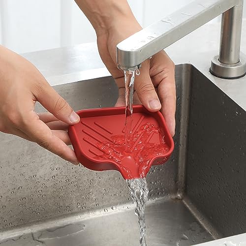 Silicone Soap Dish with Drain Spout (Red / S(4.9"×3.2"))