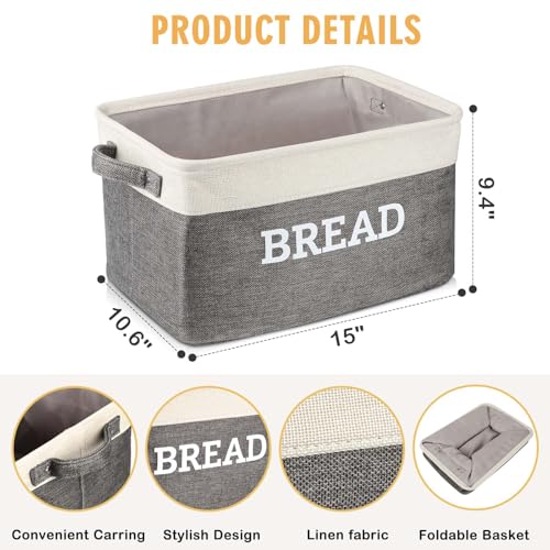Bread Storage Basket for Kitchen (White & Grey)