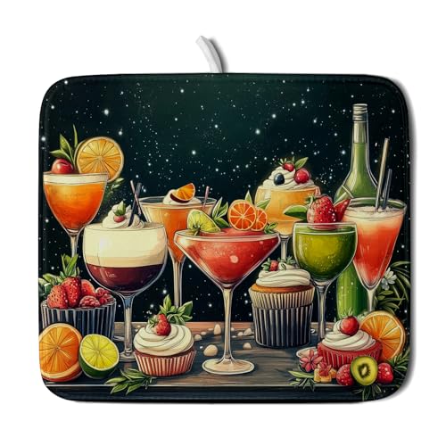Dish Drying Mat for Kitchen Counter (Wine Glass 0317 / 18" x 16")