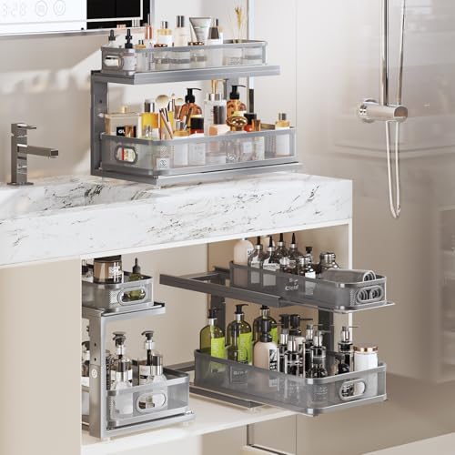 2 Pack 21IN Depth Under Sink Organizer With Next (Gun Gray / 2 Pack-21"Dx12.4"-16.5"H)