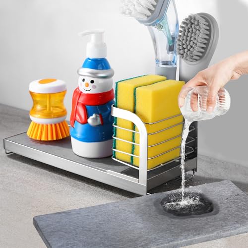 Wipe Free Sink Organizer with Drying Stone (Silver)