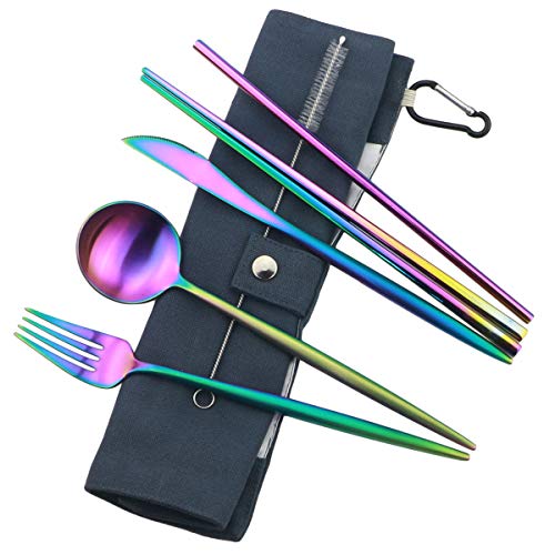 Reusable Travel Utensils (Blue Pouch / Rainbow-C)