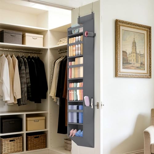 1 Pack Over the Door Organizer 6 Section Hanging Storage (Dark Gray / 6 section)