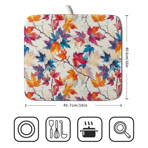 Maple Leaf Dish Drying Mat Fall Autumn Colorful Leaves Absorbent Dish Drain Mats for Holiday Season Kitchen Decoration (Maple Leaf 606 / 18" x 16")