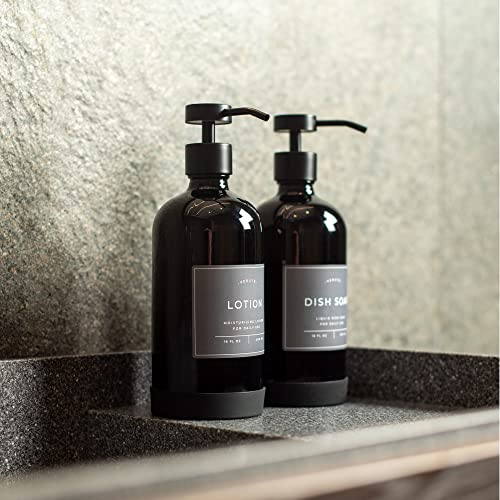 Hand and Dish Soap Dispenser for Kitchen and Bathroom (Gloss Black Bottle / Black Pump)