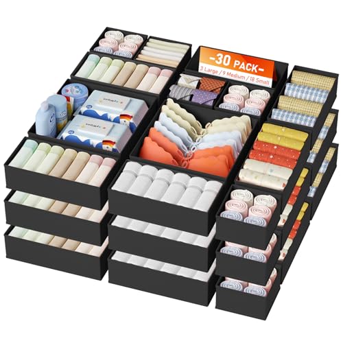 Drawer Organizer Clothes (Black / 30 Pack)