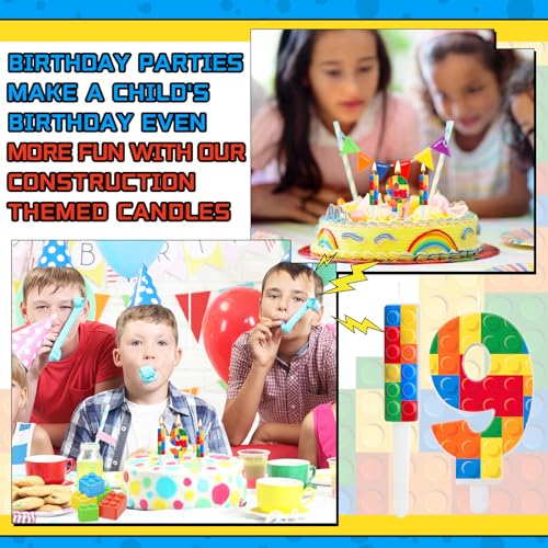 7 Pcs Building Block Themed Birthday Candles Set Building Blocks Number 9 Candle Cake Topper for Building Block Party Decoration Supplies (7 Count)