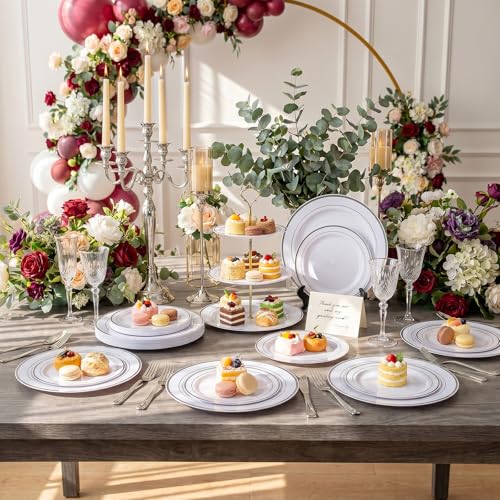 102 Pcs Silver Plastic Plates (102 Pieces / Silver)