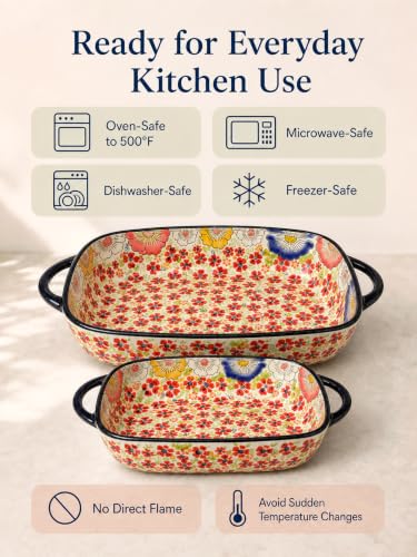 2 Piece Polish Pottery Style Ceramic Baking Dish Set (Coral Confetti)