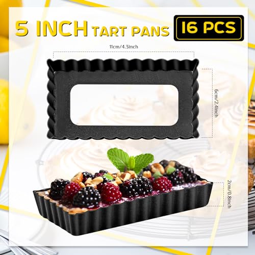 16 Pcs Mini Tart Pans for Baking (4.33 x 2.36 x 0.79 Inch (Rectangle) / Black Rectangle)