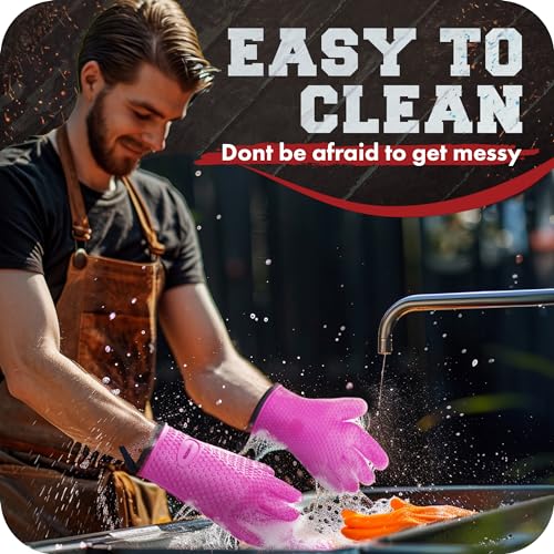 S Silicone Smoker BBQ Gloves (Pink / Small)