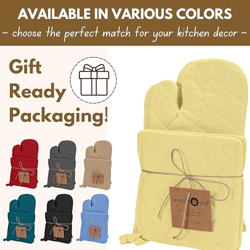 4 Piece Set 2 Oven Mitts & 2 Potholders (Sandal Yellow)