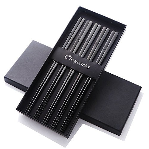 5 Pairs Black Flat Reusable Metal Chopsticks (Black-flat Chopstick)