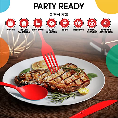 Red Plastic Knives 200 Pieces Red Knives Disposable Utensils Heavy Duty Plastic Cutlery Set Disposable Cutlery Sets Flatware Sets Silverware Set Party Supplies & Party Tableware (Red / Knives)