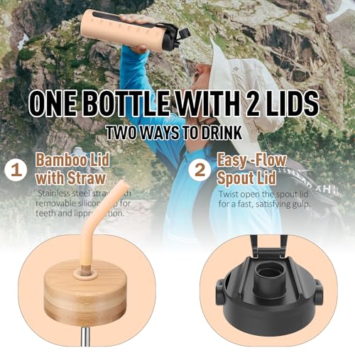 32oz Glass Water Bottle with Straw and 2 Lids (Amber / 32 Ounces)