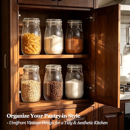 Large Ribbed Glass Jars with Airtight Lids 51 oz 3 Pack Wide Mouth (51 fl oz x 3 - Ribbed)