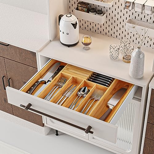 Silverware Organizer with Removable Knife Block (Yellow)