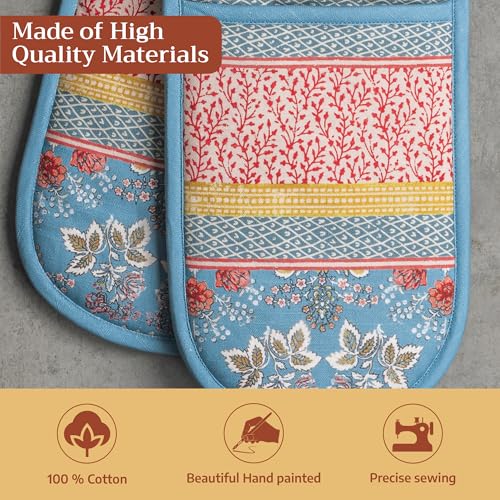 Double Oven Mitts 100% Cotton Double Oven Glove (001 - Marquise / 7" x 35" (Double Oven Mitt))