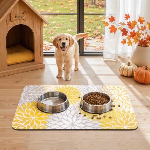 Fall Dish Drying Mat 12" x 20" Absorbent Floral Coffee Mat Yellow (Yellow / 12" x 20")
