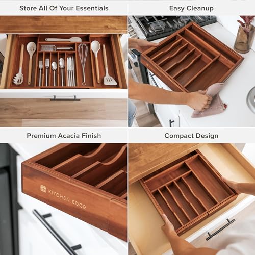 Silverware & Utensil Drawer Organizer (Natural Acacia / From 16" to 28" Wide)