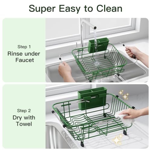 Green Dish Drying Rack in Sink with Utensil Holder (Green / For 10"-12"w Sink)