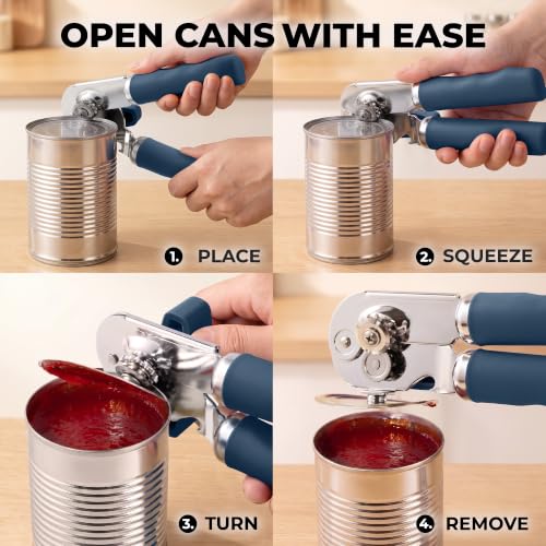 Stainless Steel Swing Open Manual Can Opener Comfortable Grip (Blue / Swing Open)