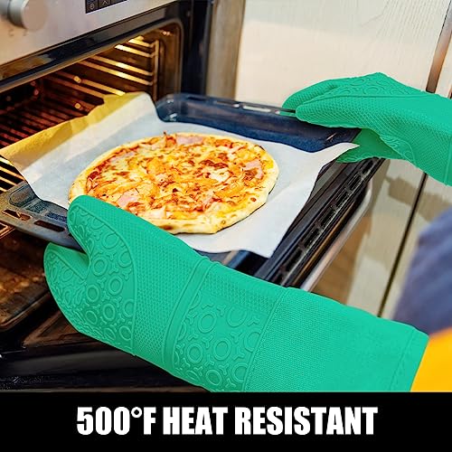 Silicone Oven Mitts and Pot Holders Sets (Green)