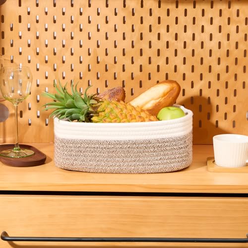 Small Storage Baskets for Organizing (4pcs-L11.5xW7.5xH4.7" / Off White/Brown)