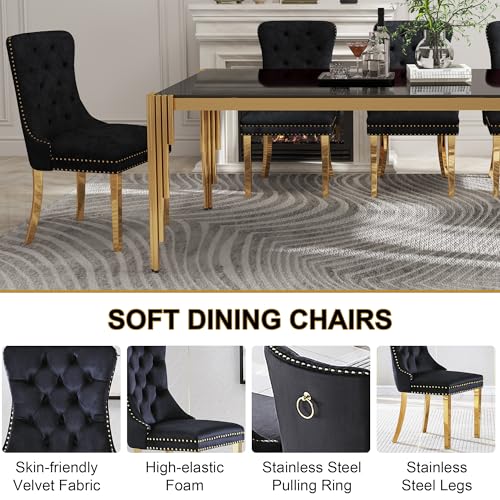 78'' Modern Glass Dining Table for 6 (Gold-black / Rectangle-78.74" L x 39.37" W x 29.53" H)