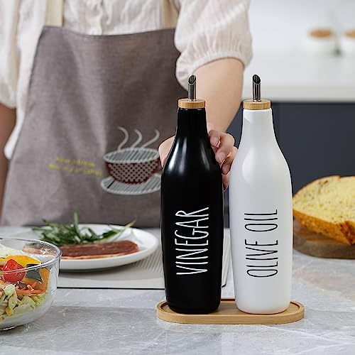 Ceramic Olive Oil Dispenser for Kitchen (Black-Vinegar)