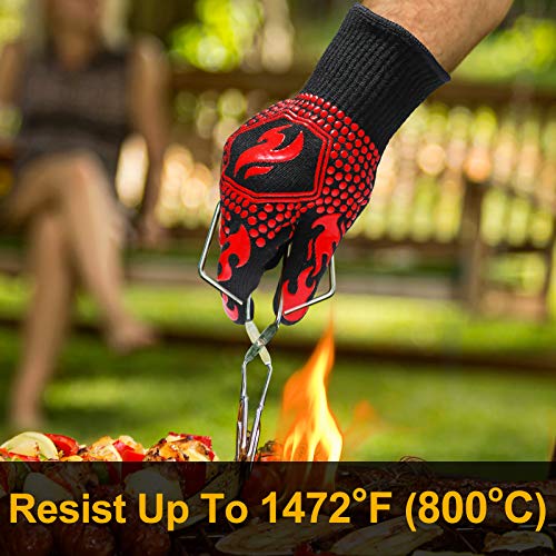 BBQ Gloves BBQ Accessories 1472℉ Extreme Heat Resistant (Red / One Size Fits Most(Regular Cuff))