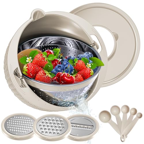 4 1 Colander with Bowl & Spoons Set (Beige)