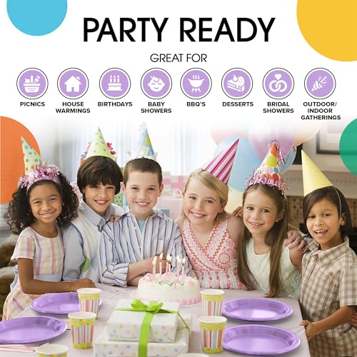 Lavender Plastic Plates for Party 7 Orange Disposable Plates for Party Supplies 100 Pcs Plastic Dinnerware Sets Heavy Duty 350 GSM Disposable Dinnerware Set (7 inch / Lavender)